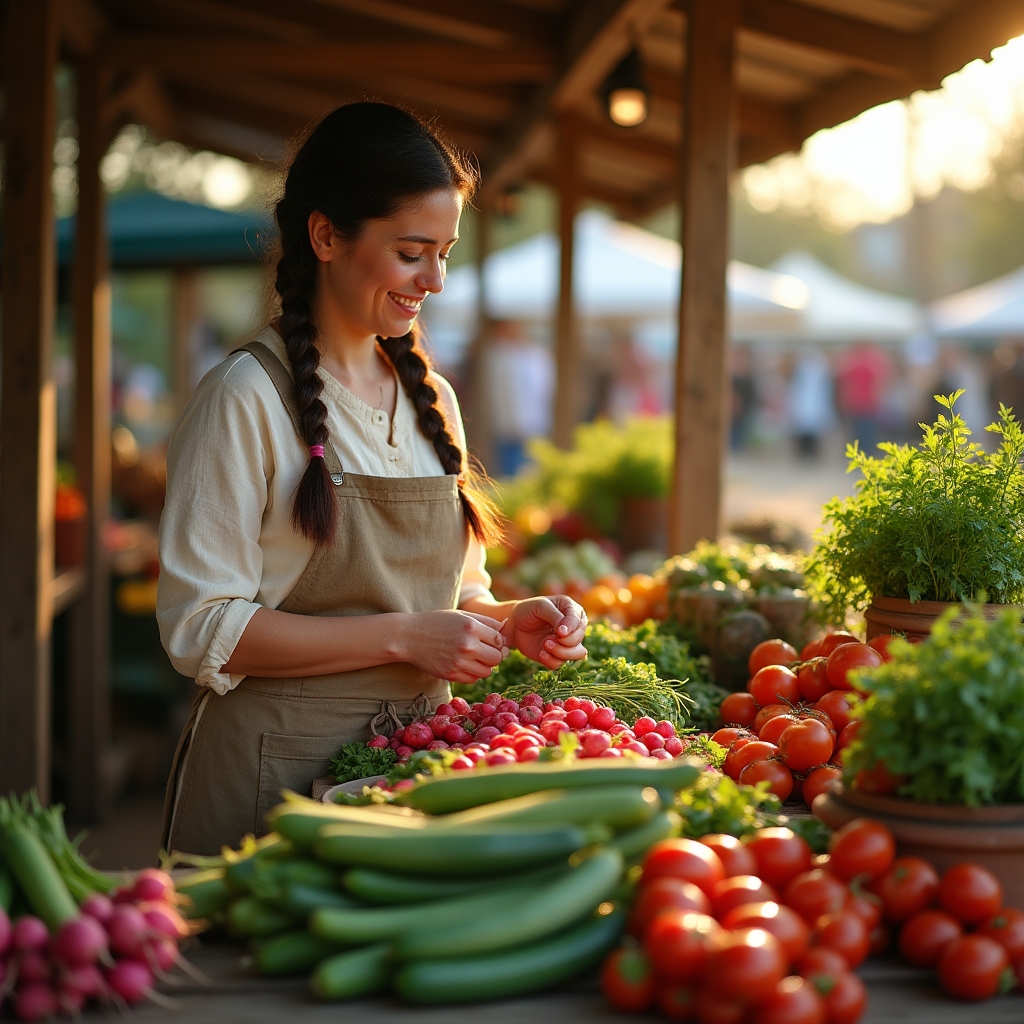 Colorful fresh vegetables arranged at a rural market stall